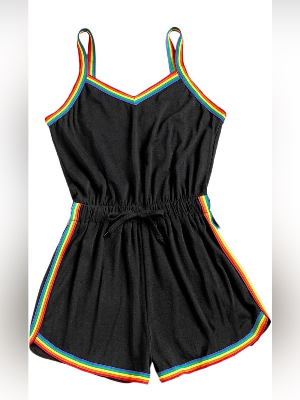 Rainbow and Black Romper with drawstring Sz L